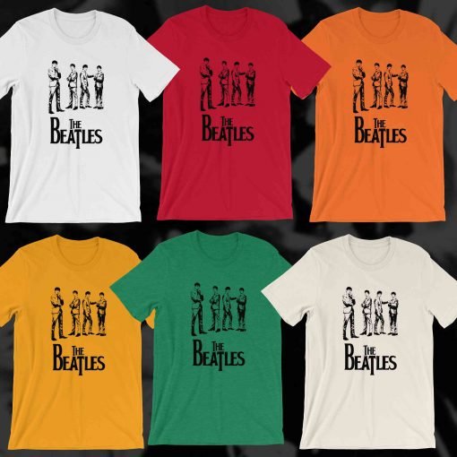 Photo of the Beatles Minimalist Psychedelic Shirt color variations.