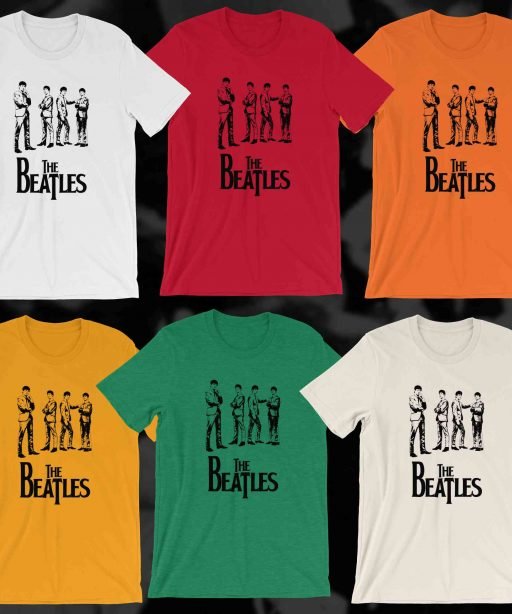 Photo of the Beatles Minimalist Psychedelic Shirt color variations.