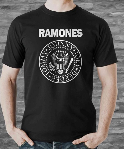 Model wearing the classic Ramones t shirt