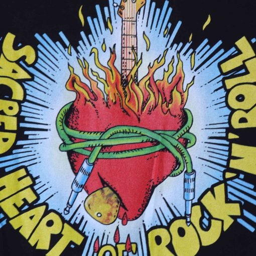 Detail of the "Sacred Heart of Rock and Roll" t-shirt.